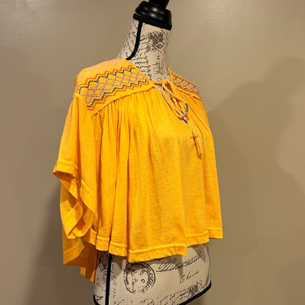 Free People Market Embroidery Tassel Tie Dolman Sleeve Top - Picture 3 of 15